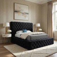 KDMD Lockerbie Pleated Upholstery Black Designer Bed Frame | Size: Double