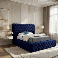 KDMD Lockerbie Pleated Upholstery Blue Designer Bed Frame | Size: Double
