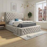 KDMD Lockerbie Pleated Upholstery Beige Designer Bed Frame in Cream | Size: Double