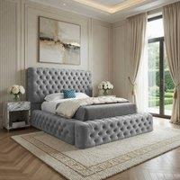 KDMD Lockerbie Pleated Upholstery Grey Designer Bed Frame | Size: Small Double