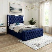 KDMD Reigate Mirror Upholstered Blue Soft Velvet Designer Bed Frame | Size: Super King