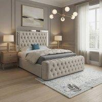 KDMD Reigate Mirror Upholstered Beige Soft Velvet Designer Bed Frame in Cream | Size: Super King