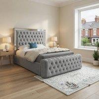 KDMD Reigate Mirror Upholstered Grey Soft Velvet Designer Bed Frame | Size: Super King