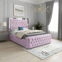 KDMD Reigate Mirror Upholstered Pink Soft Velvet Designer Bed Frame | Size: Super King