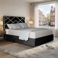 KDMD Rochdale Upholstered Soft Velvet Black Metal Designer Bed Frame | Size: Small Double