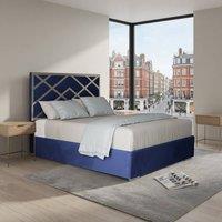 KDMD Rochdale Upholstered Soft Velvet Blue Metal Designer Bed Frame | Size: Small Double