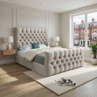 KDMD Shawford Upholstered Beige Soft Velvet Designer Bed Frame in Cream | Size: King