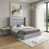 KDMD Shireshead Winged Upholstered Grey Soft Velvet Designer Bed Frame | Size: Single
