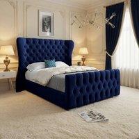 KDMD Zelah Wide Curved Blue Soft Velvet Designer Bed Frame | Size: Single