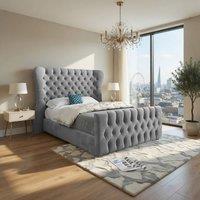 KDMD Zelah Wide Curved Grey Soft Velvet Designer Bed Frame | Size: Super King