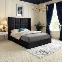 KDMD Stambourne Winged Upholstered Black Soft Velvet Designer Bed Frame | Size: Small Double