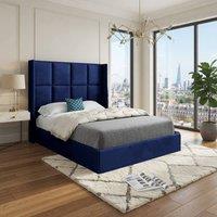 KDMD Stambourne Winged Upholstered Blue Soft Velvet Designer Bed Frame | Size: Small Double