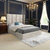 KDMD Stambourne Winged Upholstered Beige Soft Velvet Designer Bed Frame in Cream | Size: Small Double