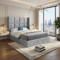 KDMD Stambourne Winged Upholstered Grey Soft Velvet Designer Bed Frame | Size: Small Double