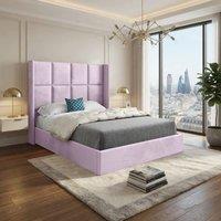 KDMD Stambourne Winged Upholstered Pink Soft Velvet Designer Bed Frame | Size: Small Double