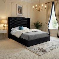 KDMD Stonegrave Winged Upholstered Black Soft Velvet Designer Bed Frame | Size: Double