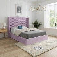 KDMD Stonegrave Winged Upholstered Pink Soft Velvet Designer Bed Frame | Size: Double