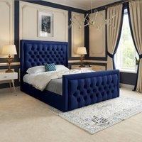 KDMD Ugborough Upholstered Blue Soft Velvet Designer Bed Frame | Size: King