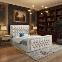 KDMD Ugborough Upholstered Beige Soft Velvet Designer Bed Frame in Cream | Size: King