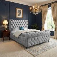 KDMD Wareham Sleigh Upholstered Grey Soft Velvet Designer Bed Frame | Size: Small Double