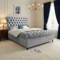 KDMD Welshampton Sleigh Upholstered Grey Soft Velvet Designer Bed Frame | Size: Double