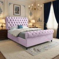 KDMD Welshampton Sleigh Upholstered Pink Soft Velvet Designer Bed Frame | Size: Double