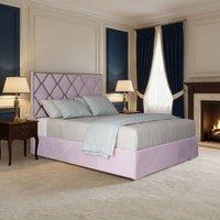 KDMD Wilburton Upholstered Soft Velvet Pink Metal Designer Bed Frame | Size: Super King