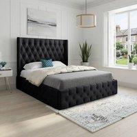 KDMD Winchcombe Winged Upholstered Black Soft Velvet Designer Bed Frame | Size: Super King