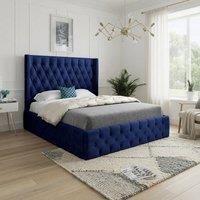KDMD Winchcombe Winged Upholstered Blue Soft Velvet Designer Bed Frame | Size: Super King