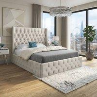 KDMD Winchcombe Winged Upholstered Beige Soft Velvet Designer Bed Frame in Cream | Size: Super King