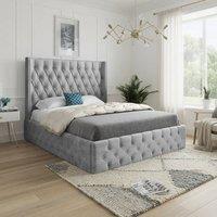 KDMD Winchcombe Winged Upholstered Grey Soft Velvet Designer Bed Frame | Size: King