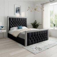 KDMD Wolston Glitter Border Black Soft Velvet Designer Bed Frame | Size: Double