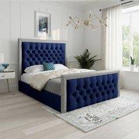 KDMD Wolston Glitter Border Blue Soft Velvet Designer Bed Frame | Size: Double