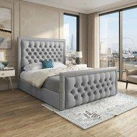 KDMD Wolston Glitter Border Grey Soft Velvet Designer Bed Frame | Size: Double