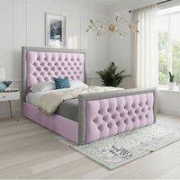 KDMD Wolston Glitter Border Pink Soft Velvet Designer Bed Frame | Size: Double