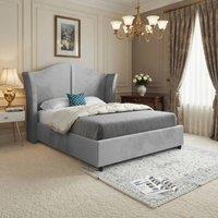 KDMD Yorkley Curved Winged Upholstered Grey Soft Velvet Designer Bed Frame | Size: Small Double