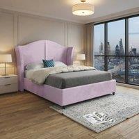 KDMD Yorkley Curved Winged Upholstered Pink Soft Velvet Designer Bed Frame | Size: Small Double