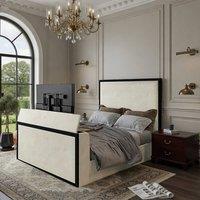 KDMD Adisham Upholstered Electric Media Black & Cream White TV Bed Frame | Size: Double
