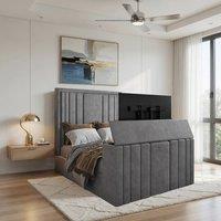 KDMD Yedingham Upholstered Soft Velvet Grey Tv Bespoke Bed Frame | Size: Double