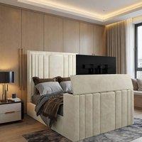 KDMD Yedingham Upholstered Soft Velvet Cream Tv Bespoke Bed Frame | Size: King
