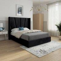 KDMD Glemsford Wide Curved Black Soft Velvet Designer Bed Frame | Size: Double
