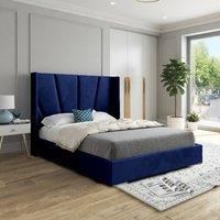 KDMD Glemsford Wide Curved Blue Soft Velvet Designer Bed Frame | Size: Double