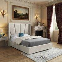 KDMD Glemsford Wide Curved Beige Soft Velvet Designer Bed Frame in Cream | Size: Double
