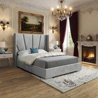 KDMD Glemsford Wide Curved Grey Soft Velvet Designer Bed Frame | Size: Double