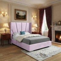KDMD Glemsford Wide Curved Pink Soft Velvet Designer Bed Frame | Size: Double