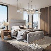KDMD Horam Upholstered Soft Velvet Grey Metal Designer Bed Frame | Size: Single