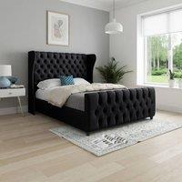 KDMD Keysoe Straight Upholstered Black Soft Velvet Designer Bed Frame | Size: Small Double