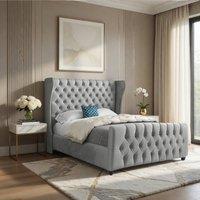 KDMD Keysoe Straight Upholstered Grey Soft Velvet Designer Bed Frame | Size: Small Double
