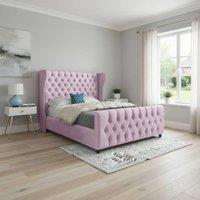 KDMD Keysoe Straight Upholstered Pink Soft Velvet Designer Bed Frame | Size: Small Double
