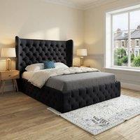 KDMD Ledbury Wide Winged Upholstered Black Soft Velvet Designer Bed Frame | Size: Super King